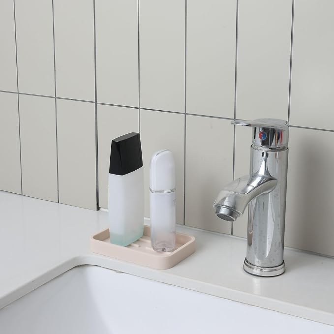MicoYang Silicone Kitchen Sink Organizer Tray for Multiple Usage,Easy Clean Sponges Holder for Kitchen Bathroom Counter or Sink,Dish Soap Dispenser,Scrubber,Bottle,Cup Tapioca 4.9”x 3.2”