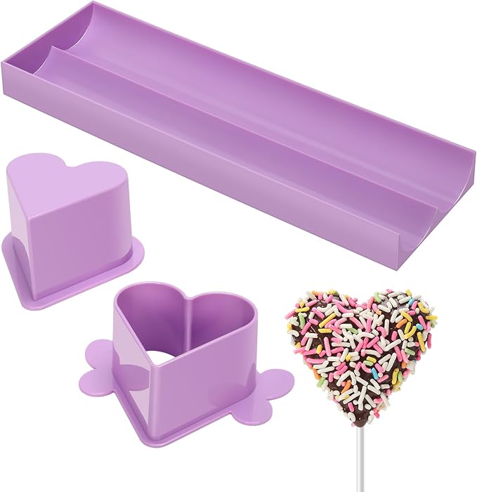 Heart Cake Pop Mold Set with 9in Tray and Sticks- Purple | ABS Cake Pop Maker with Cutter and Pusher, perfect for making uniform cake pops for parties, weddings, and homemade desserts.