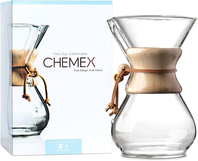 Chemex Pour-Over Glass Coffeemaker - Classic Series - 6-Cup - Exclusive Packaging | Manual Drip Coffee Brewer, Non-Porous Borosilicate Glass, Uses Bonded Filters, Sediment-Free