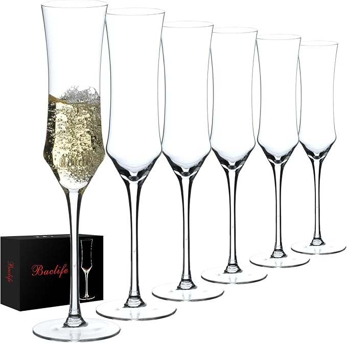 Champagne Flutes Set of 6 - Hand Blown Crystal Champagne Glasses With Long Stem - 7 oz Elegant Sparkling Wine Stemware - Unique Gift for Birthday,Wedding,Father's Day,Housewarming