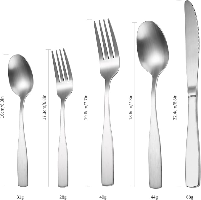 Silver Matte Silverware Square Handle 30 pieces Stainless Steel Cutlery Set for 6 Tableware Modern Eating Utensils for Home Kitchen Bar Restaurant