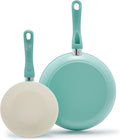 GreenLife 2 Piece (7” & 10”) Ceramic Nonstick Frying Pan Set, Turquoise | PFAS-Free Nonstick Coating, Family Skillet Set, Egg Pan, Omelet Pan, Stay-Cool Handles, Dishwasher & Oven Safe up to 350F