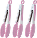 HINMAY Small Serving Tongs with Silicone Tips 7-Inch Mini Tongs, Set of 3 (Pink)
