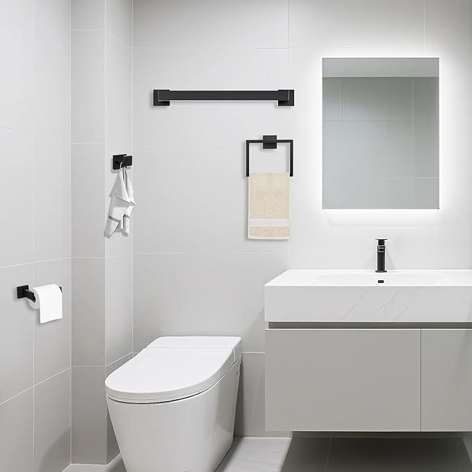 JOPOFI 5 Piece Towel Bar Set - 23.6Inch Bathroom Towel Holder - Matte Black | Stainless Steel Towel Racks for Bathroom Wall Mounted, Towel Rod for Bathroom Wall