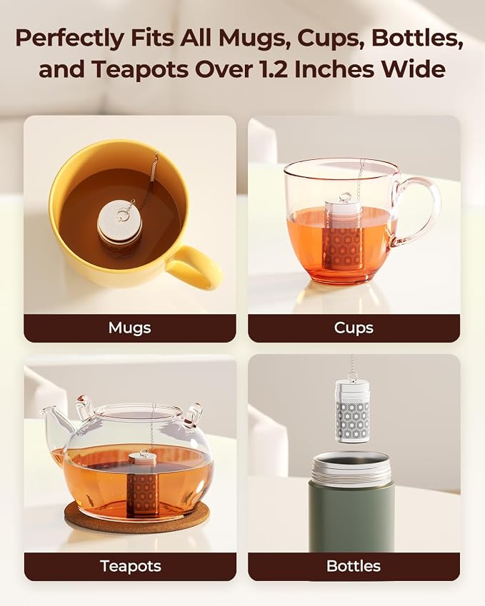 Mini Tea Strainer for Loose Tea Fine Mesh Tea Infuser 1.2”x2.2” | 304 Stainless Steel Tea Ball for Loose Leaf Tea, Updated Slim Threaded Lid, Tea Steeper for Cup, Mug, Teapot, Kettle, Bottle
