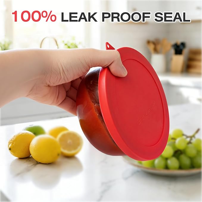 Silicone Lids Replacement for Snapware 7201R 4 Cup Round Glass Storage Containers (Containers Not Included) (Red - 4 Pack)
