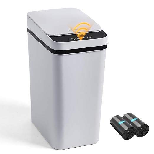 Automatic Bathroom Trash Can Touchless 2.6 Gallon Small Trash Cans with Lid Narrow Garbage Can for Kitchen, Toilet, Bedroom, RV, Living Room