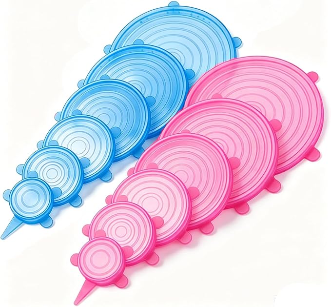 12 pcs Silicone Stretch lids set(6 Sizes,blue&pink)