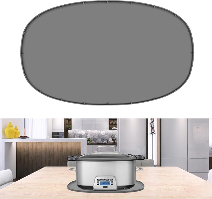 Heat Resistant Mat for 6-8 Quart Slow Cooker, Silicone Trivet | Kitchen Heat Resistant Silicone Trivet, Oval Thickened Silicone Non Slip Heat Resistant Mat