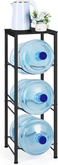 OYEAL Water Bottle Holder Organizer 5 Gallon Water Jug Stand with Shelves, 3-Tier Water Bottle Dispenser Stand for Kitchen Living Room Office, Black