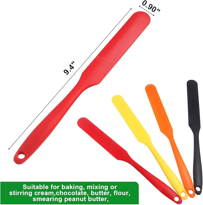 Silicone Jar Spatula Set for Chocolate, Scraping | 4 Pcs silicone jar spatulas Non-Stick Heat Resistant Ideal for cake Cream, butter & baking(4 colors, 9.8 inch)