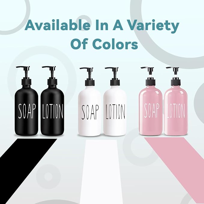 COHOSEGE Glass Soap Dispenser Set 2 Pack,16 Oz Hand Soap Dispenser for Bathroom,White Kitchen Accessories and Bathroom Decor,Soap and Lotion Dispenser Set for Bathroom