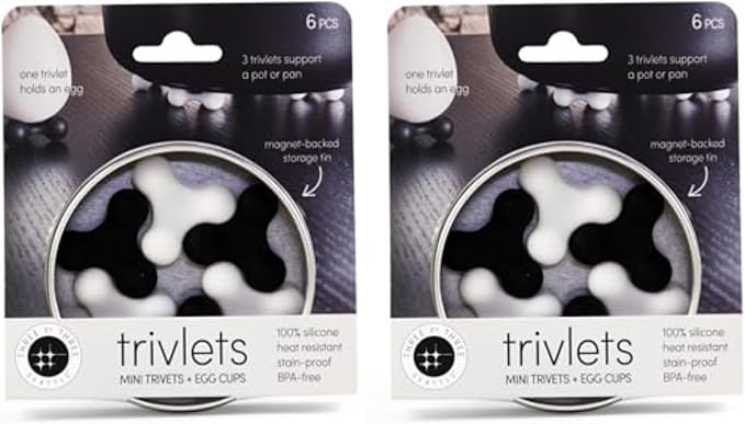 Three by Three Seattle Silicone Trivets Hot Pads & Egg Cups, Set of 12 | Trivlets heat-resistant mini trivets silicone; doubles as egg cups; 12-piece geometric set; non-slip base