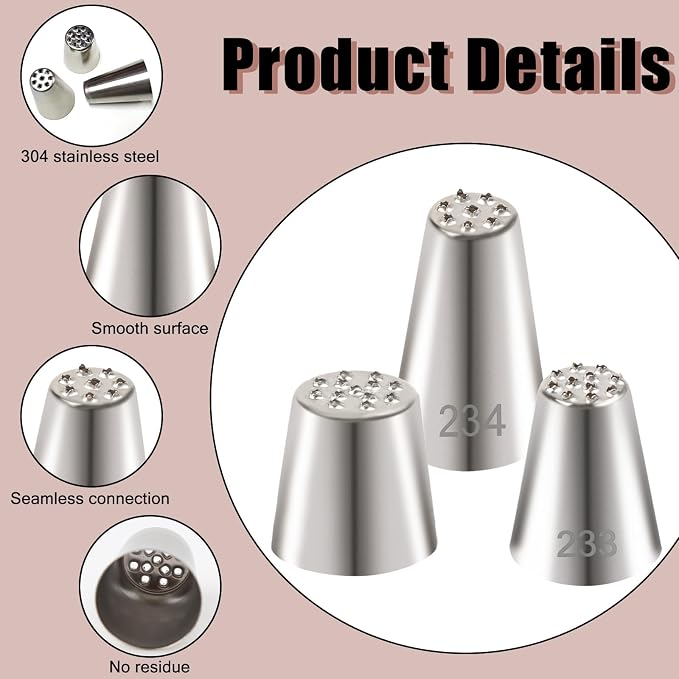 3pcs Grass Piping Tips, Stainless Steel Grass Icing Tip, Professional Cake Decorating Tips for Baking Cupcakes Cake Pastry Fur Hedgehog Spikes Bird Nests Decorating