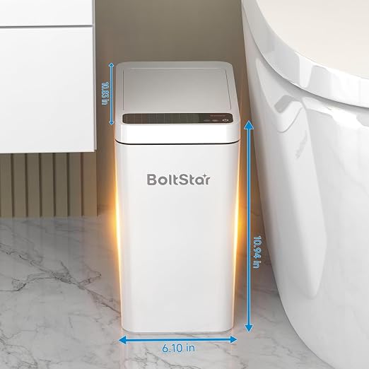 Solar Automatic Trash Can: 2 Pack 2.6 Gallon & 4 Gallon Motion Sensor Garbage Can, No Charging Required, Slim Smart Touchless Trash Bin with Lid for Bedroom, Living Room, Bathroom, Office, RV, White