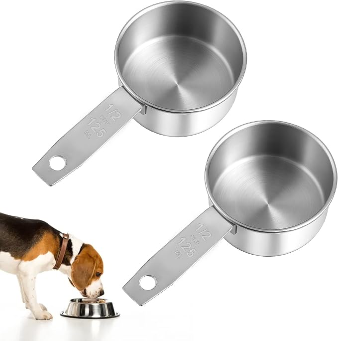 2 PCS 1/2 Cup Dog Food Scoop, 1/2 Cup Measuring Scoop | Stainless Steel, Half Cups, Feeding Pets, Wet and Dry Ingredients, 125ml, Dishwasher Safe