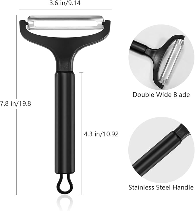 LHS Cabbage Peeler for Kitchen, Wide Mouth Vegetable Peeler, Stainless Steel Fruit Shredder Slicer with Non-Slip Handle and Sharp Blade (Black)