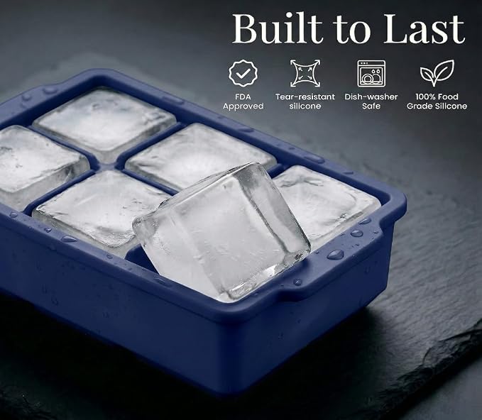 KitchFort® Large Silicone Ice Cube Tray (3-Pack) - 2" Big Ice Mold with Lid | Easy Release, Cocktail, Whiskey Ice Cubes Mold - Food Grade - Ice Cube Trays for Freezer - Stackable Silicone Ice Tray