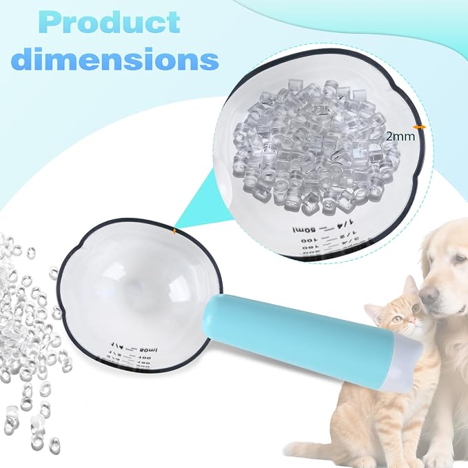 Dog-Cat Food Scoop 1 Cup, Pet Food Measuring Cup with Long Handle, Food-Grade Scoop for Dogs, Rabbit Wet or Dry Food, Easy to Clean & Accurate Scale (Blue)
