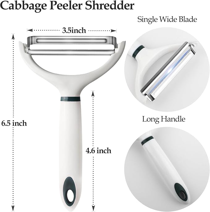 2Pack Cabbage Shredder, 3.5 Inch Wide Blade Vegetable Peeler | Cabbage peeler slicer for coleslaw, sauerkraut; Large Y veggie peeler with 4.6 inch long handle; White with green
