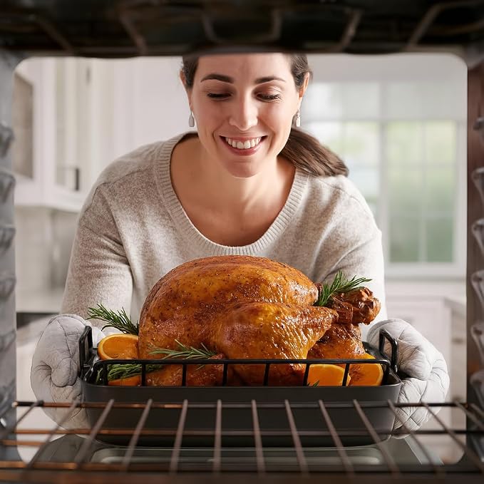 HIC Kitchen Roasting Pro V-Shaped Baking Rack, Nonstick-Coated Steel, For Even Cooking And Juicy Results, 15.75 x 10.25 x 4-Inches