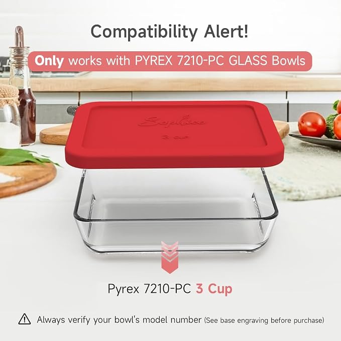 SOPHICO 3 Cup Rectangle Silicone Replacement Lids for Pyrex 7210-PC Glass | Food Grade Silicone, Leakproof、Airtight Lids, Dishwasher Microwave Safe