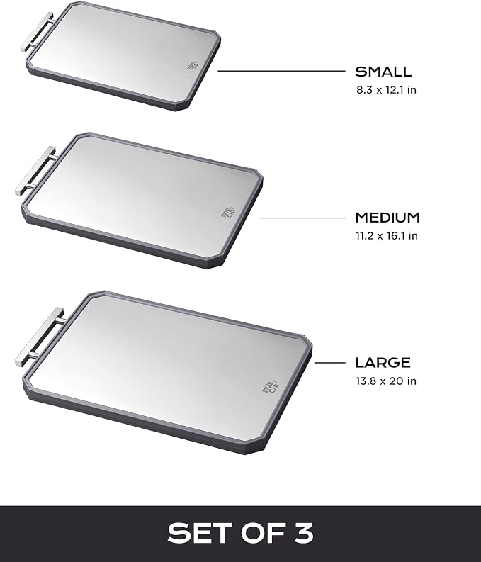 EXTRA LARGE Stainless Steel Cutting Board Set of 3 for kitchen | Non Toxic Metal Cutting Board,Double Sided Stainless Steel/Wheat pp Large for meat Dishwasher Safe,20*13.8+16*11+12*8.3 Inch
