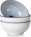 Houlu 60 oz Pho Bowls, Large Soup Bowl, Japanese Ramen Bowl Set, 8 inches Big Porcelain Bowls Set of 3, Striped Pattern