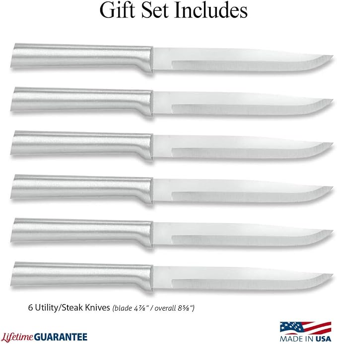 RADA Cutlery Six Utility/Steak Knives Gift Set (S06), Silver | 6-Piece Knife Set , Stainless Steel Blade, Cast Aluminum Handle