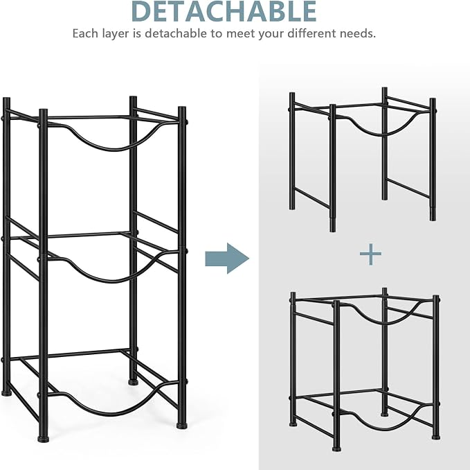 MOOACE 3-Tier Water Jug Rack, 5 Gallon Detachable Water Bottle Holder Organizer Storage Rack, Black