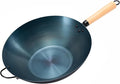 DUMOS 13.5" Carbon Steel Wok Pan, No Chemical Coating, Pre-Seasoned Flat Bottom Pow Wok for Family Meals and Camping, Compatible with Induction, Electric, Gas, Open Fire, Blue