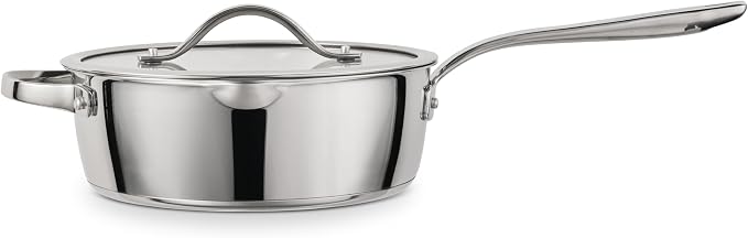 Tramontina Tempo Tri-Ply Base Stainless Steel 3.5-Qt Saute Pan with Lid | Induction-Ready Cooking Pan, Oven-Safe, Dishwasher-Safe
