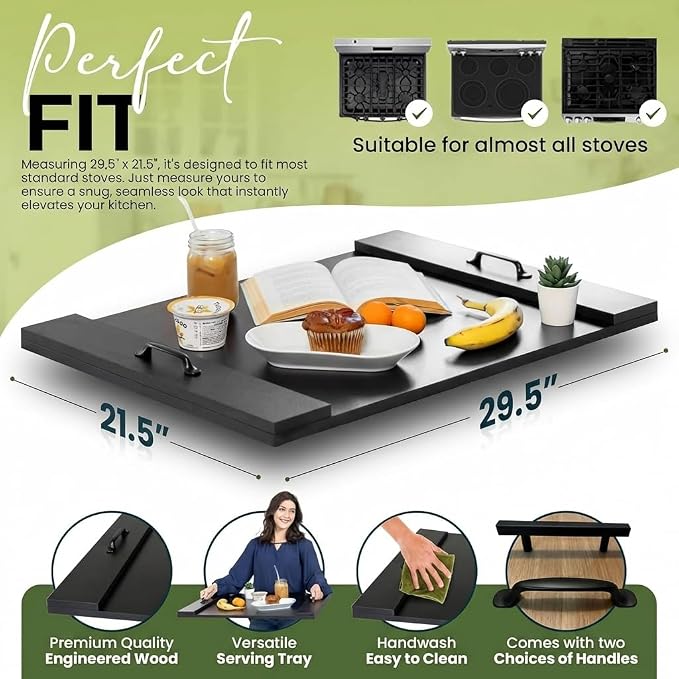 Noodle Board Stove Cover with Handles for Electric and Gas Stove Top Covers | Rustic Farmhouse Décor for Kitchen, RVs, Adds Extra Counter Space, Cutting Board, Protects Burners, Durable Laminate Wood
