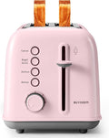 BUYDEEM DT620 2-Slice Toaster, 7 Shade Settings, Extra Wide 1.5'' Slots for Bagel & English Muffin, 6 Toasting Functions, Retro Stainless Steel Toaster with High Lift Lever, Pink