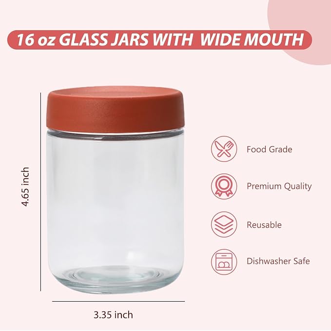 Artcochan Overnight Oats Containers with Lids 16 oz Glass Jars Glass Mason Jars with Airtight Lids, Perfect for Oats, Yogurt, Chia Pudding (12)