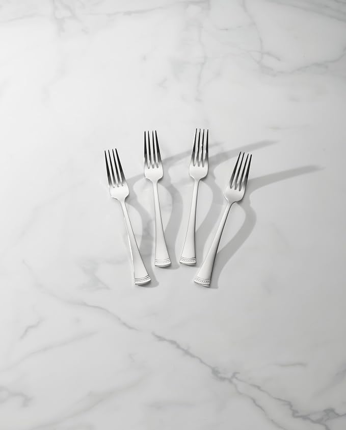 Lenox Portola Dinner Forks Silverware Set for 4, Flatware | mirror finish, dishwasher safe | classic design, entertaining, cutlery set, utensil set, 8.21 inch length