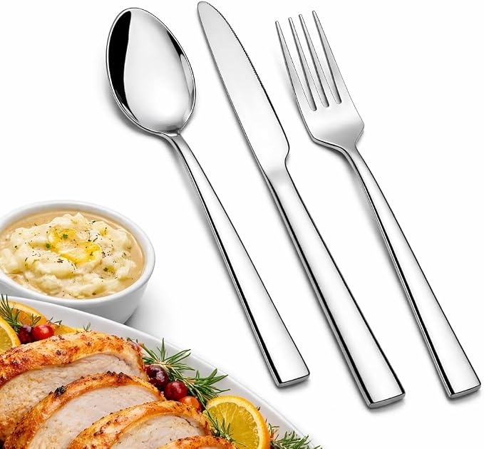 12-Piece Stainless Steel Silverware Set for 4, Mirror Polished Flatware Set Includes 4 Dinner Knives, 4 Dinner Forks & 4 Dinner Spoons, Dishwasher Safe Cutlery Set for Home Kitchen Restaurant