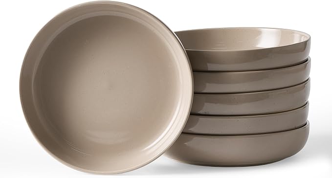 famiware Milkyway 33 oz Pasta Bowls Set of 6, Cinnamon Brown | Scratch-Resistant Stoneware Salad Bowls, Stackable, Dishwasher & Microwave Safe, Lead-Fre