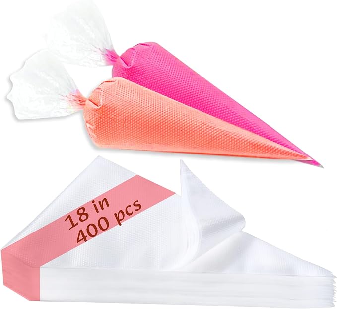 18 Inch Piping Bags, 400pcs Disposable Decorating Pastry Bags, Large Thickened Plastic Anti-Burst Non-Slip Icing Bags for Cookie and Cake Decorating (18 inch) | Thick Anti-burst with a Non-slip Surface for Smooth Icing and Frosting, Good for Cookies, C...