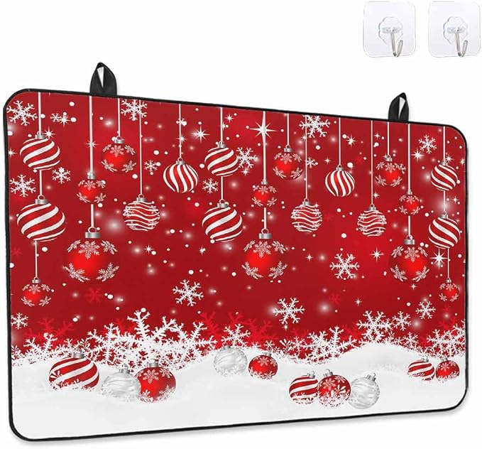 Stove Top Covers for Electric Stove 36x21 Inches,Christmas HeatResistant Glass Cooktop Protector,Red Merry Xmas Glitter Sparkle Bokeh Snowflake Winter Ceramic Stovetop Countertop Covers Mat,Oven Cover