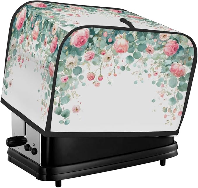 4 Slice Toaster Cover Watercolor Flowers Leaves Toaster Covers Four Slice Wide Slot Waterproof and Dustproof Covers for Wide Slot Toasters and Small Appliances Kitchen Decor Gifts