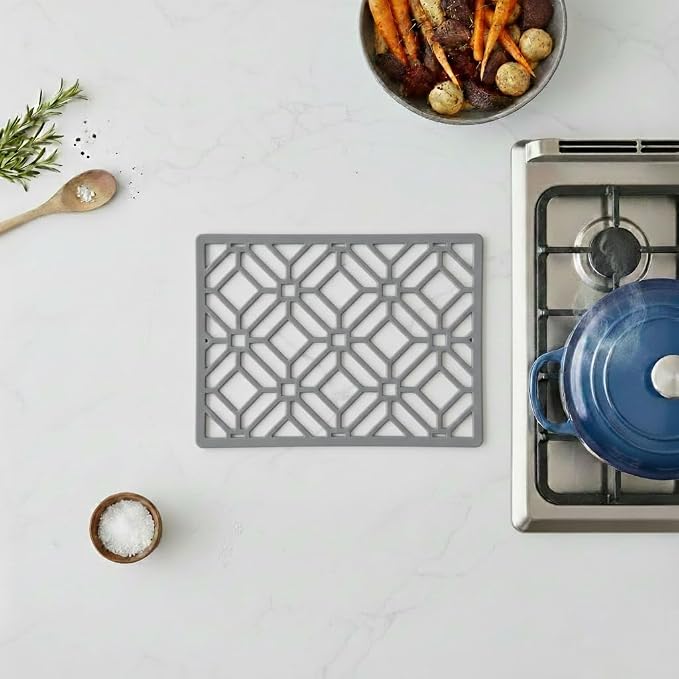 GASARÉ, Extra Large, Thick, Silicone Trivet for Hot Dishes, Pots, and Pans, Heat Resistant Mat for Countertop, Hot Pad for Kitchen, Easy to Clean, 16 x 12 x 3/8 Inches, (Gray, Geometric)