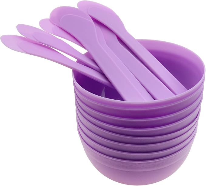 DIY Slime Making Tools 8 Plastic Slime Bowl and 8 Glue Mixing Spoons for Glue and Slime Mixing (8 Sets Purple)