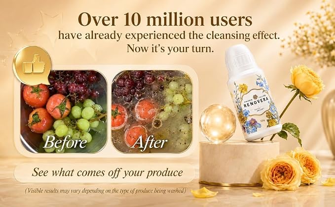 Renovera Fruit & Vegetable Wash | Up to 150 Washes, 1-Year Supply, Gentle Enough for Baby Food, Single Ingredient, Removes Residues, Calcium Helps Keep Produce Fresh Up to 20x Longer