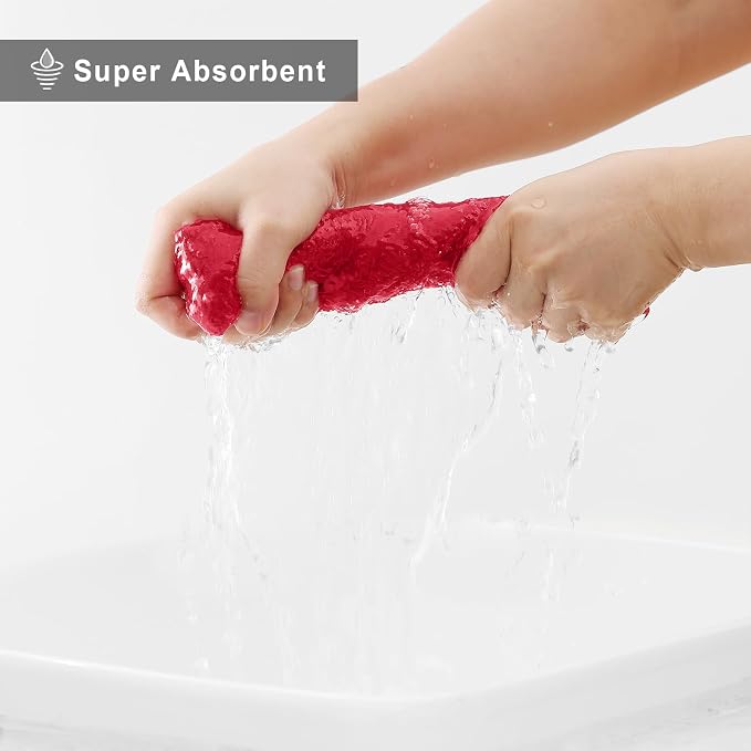 Homaxy 12 Pack Super Soft Absorbent Dish Towels, 10" x 20", Red | Coral Velvet, Nonstick Oil Fast Drying Microfiber Cleaning Cloth, No Lint Dishcloths for washing and drying
