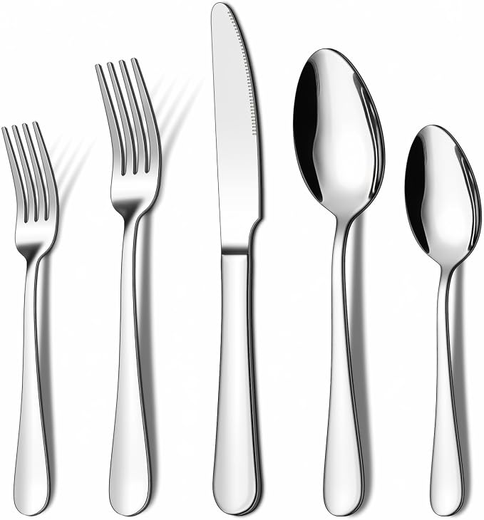 ENLOY 20 Piece Silverware Flatware Set, Stainless Steel Cutlery Set for 4 | Kitchen Utensil Set Service for 4, Include Heavy Duty Knife Fork Spoon, Mirror Polished for Home, Kitchen, Dishwasher Safe
