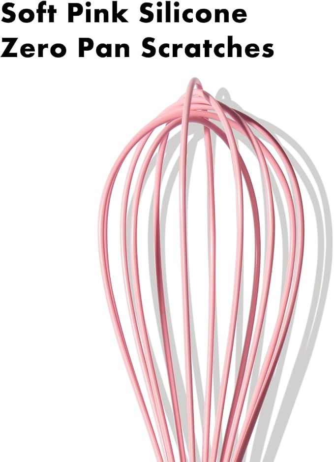 OYV 10-Inch Pink Silicone Whisk, Non-Scratch, 18/10 Stainless Steel Handle | 480°F Heat Resistant, BPA-Free Silicone, Sealed Waterproof Handle, Nonstick-Safe, Dishwasher Safe