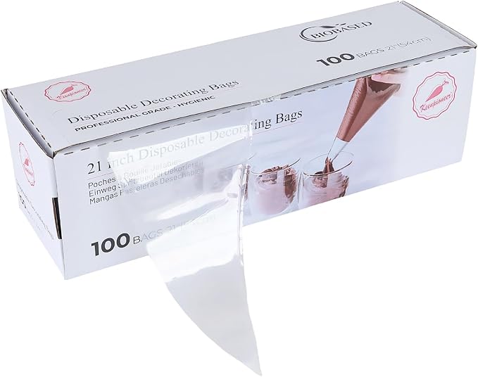 Keenpioneer Disposable Piping Bags, Biobased, 21 Inch, Clear, | Thick Cake Pastry Bags, Pack of 100 in a Dispenser Box, Professional Grade for Chefs and Home Bakers (Packaging May Vary)