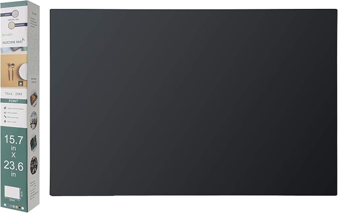 emolife Thick(2MM) Silicone Mats for Kitchen Counter, Black, 23.6"x15.7" | Countertop Protector, Heat Resistant, Non-Slip, Multipurpose Silicone Mat