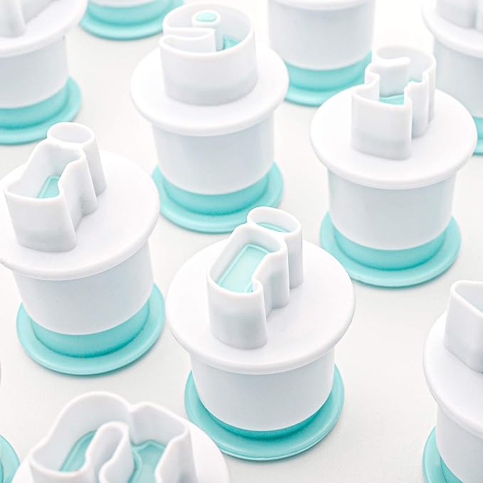 62 Pieces Fondant Alphabet Letter Cutters and Number Set, Cake Biscuit Mold Decorating Tools, Cookie Stamp Impress Embosser Plunger, Uppercase Lowercase Numbers Shape DIY Sugar Cookies
